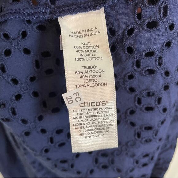 Chico’s Navy Mixed Material Tiered Sun Dress NWT - Picture 9 of 10